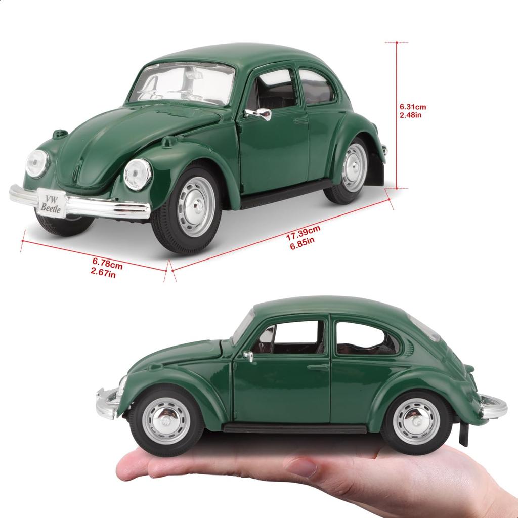 Maisto 1/24 scale diecast Volkswagen Beetle 1973 Green, Finished Model, 31926 GN