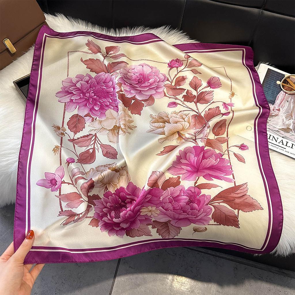Floral Print Silk Square Scarfs For Women Decorate Neck Ties 70*70Cm Kerchief Lady Summer Beach Hijab Female Neckerchief Wraps
