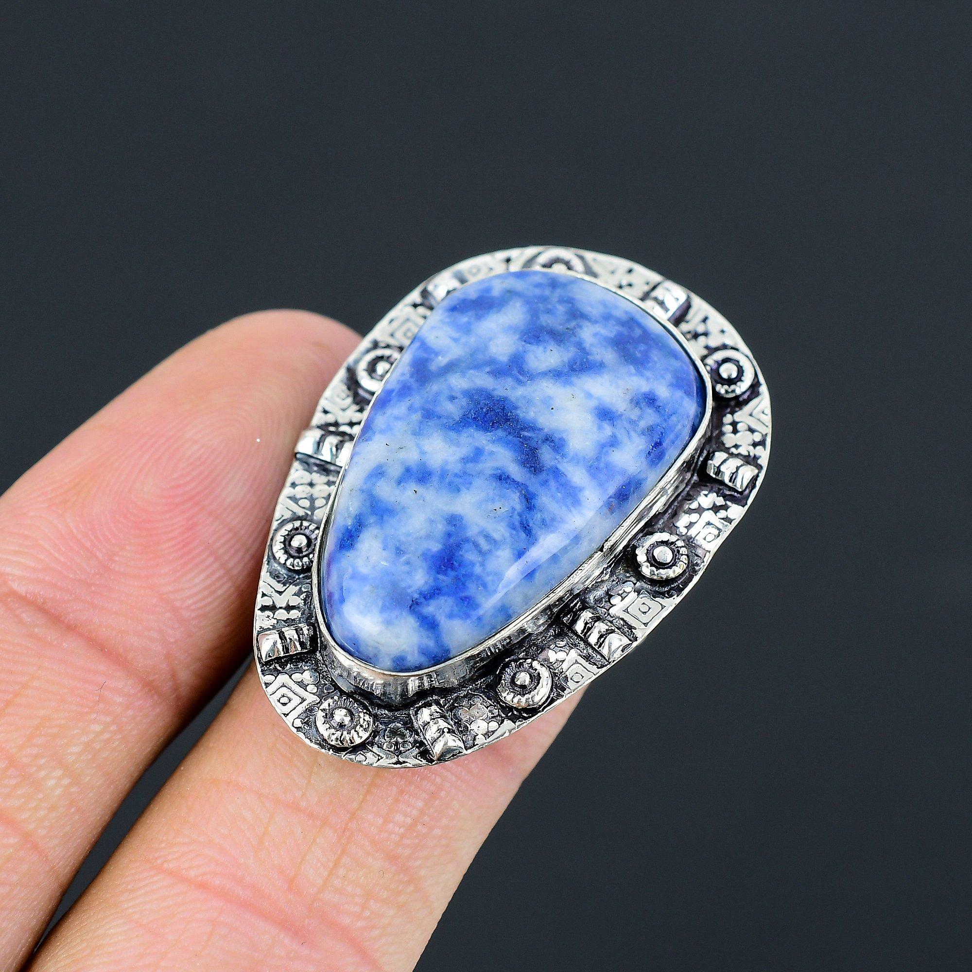 Friendship Day Sale 925 Silver Natural Sodalite Stackable Ring Jewelry US 7.5 7.5