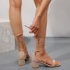 Lace-up 2024 Summer New High-heeled Sandals Women's Thin-heeled Square Head Strap Medium-heeled Thick-heeled Sandals