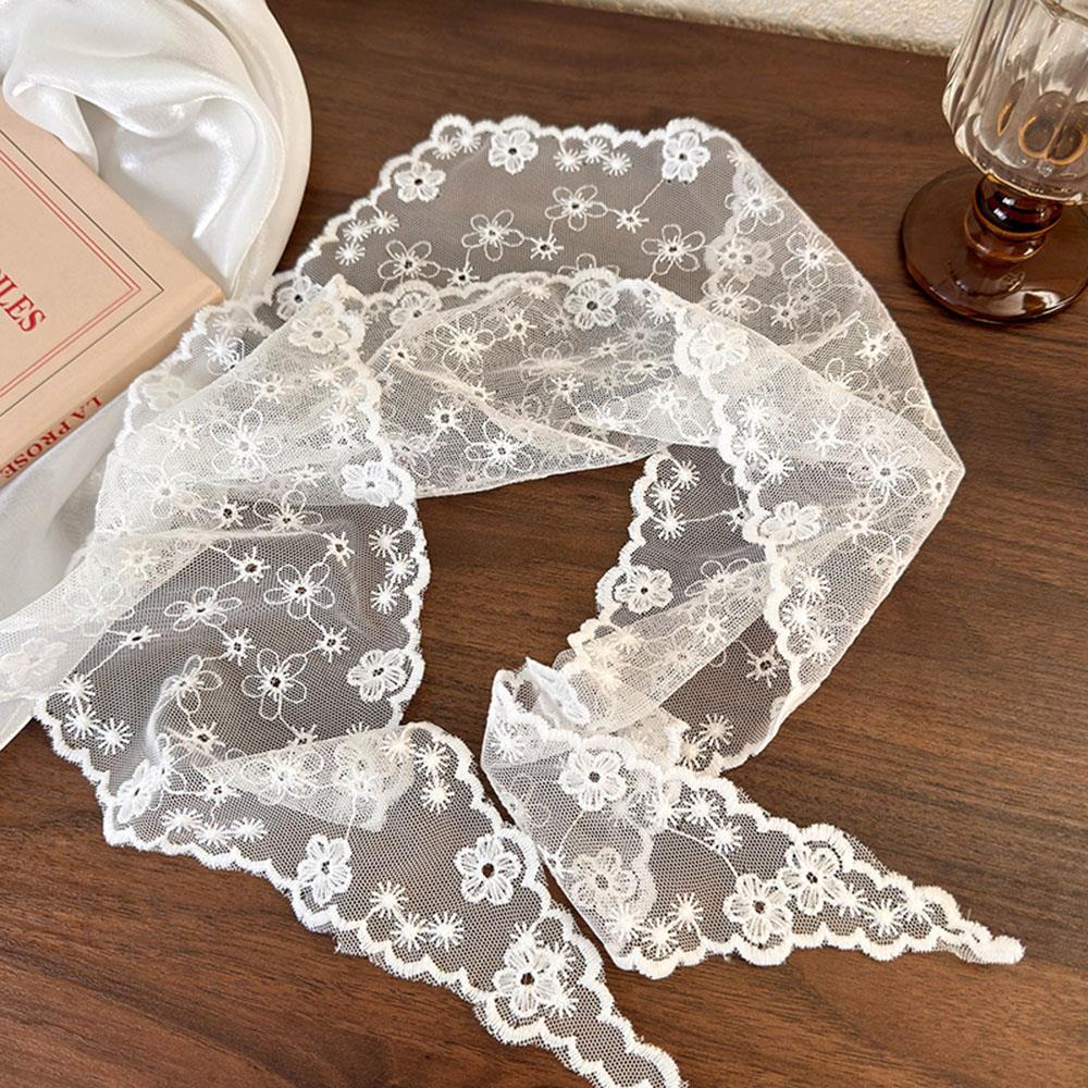 Retro Floral Lace Embroidered Triangle Headscarf Fashion Bandanas Neck Scarf White Woven Floral Hair Scarf Headband Neck Scarf