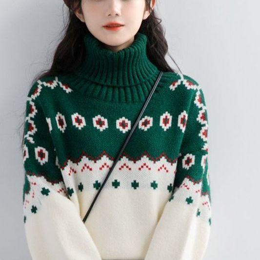 

Женский осенне-зимний свитер с полувысоким воротником, пуловер, женский вязаный топ на основе L зелёный