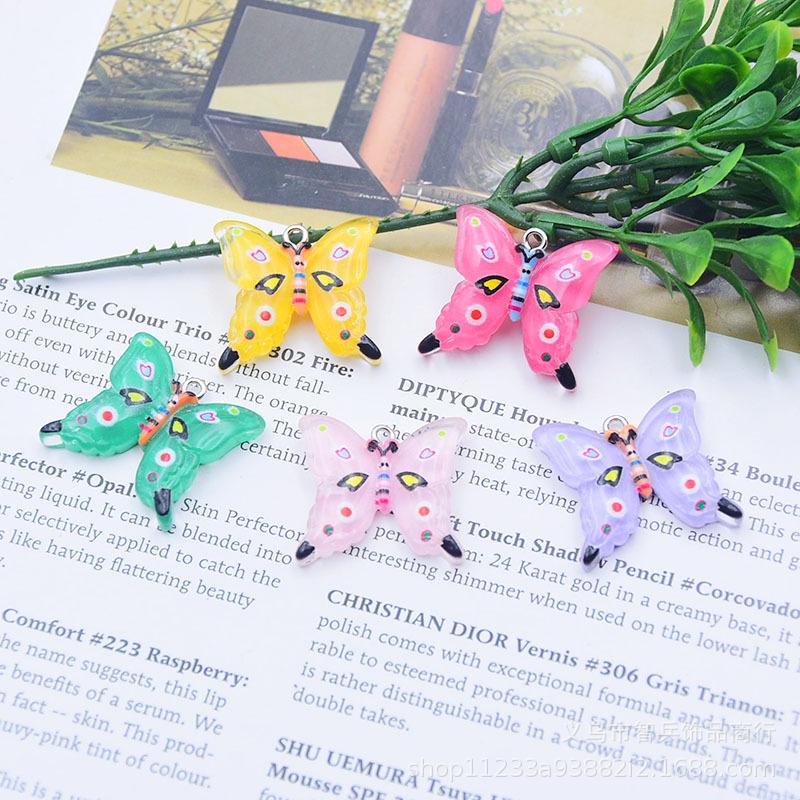 Colorful Resin Cartoon Butterfly Earrings & Keychain Charms - DIY Jewelry Accessories