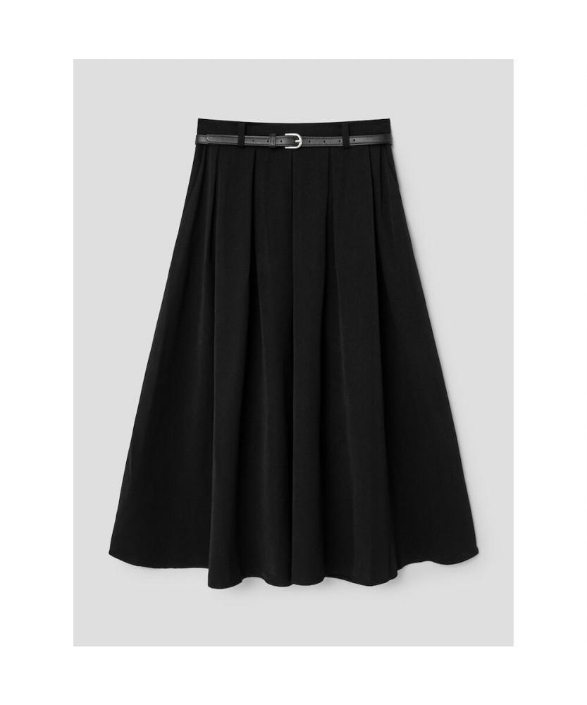 8SECONDS Belted Pleated Long Skirt Black