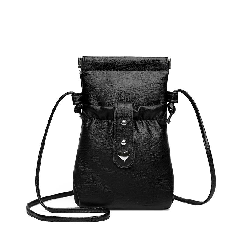 Сумка для мобильного телефона из ПУ Женская маленькая сумка Однотонная сумка через плечо чёрный