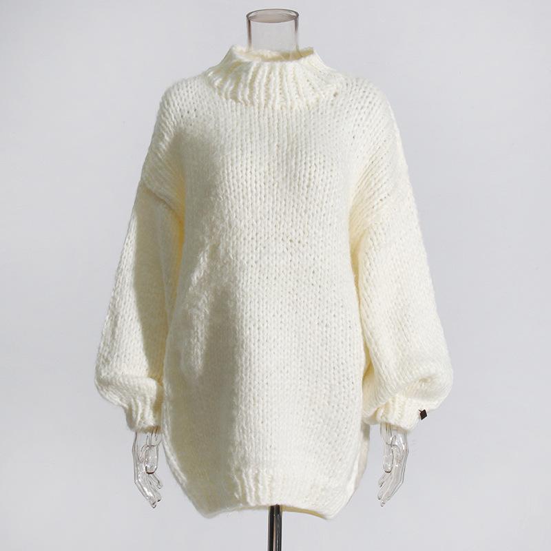 Elegant 2026 Autumn Batwing Sleeve Knit Sweater: Fashionable Loose Fit, Solid Color, Round Neck Pullover for Women