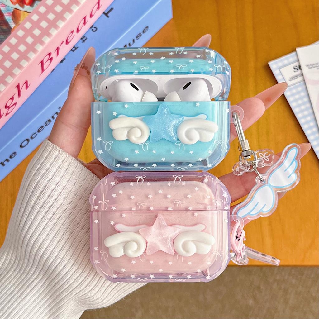 3D Wings Angel Pendant Imd Earphone Case Cute Love Cartoon Wireless Bluetooth Charging Box for Apple Airpods 1 2 3 4 Pro 2nd