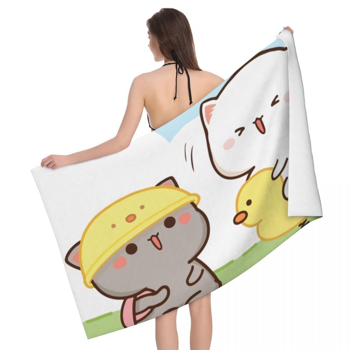 

Honey Peach Cat Cartoon Beach Towel Quick Drying Cute Microfiber Bath Beach Towel Sauna Bathroom Travel Picnic Women Couple Gift W40*H60(CM)