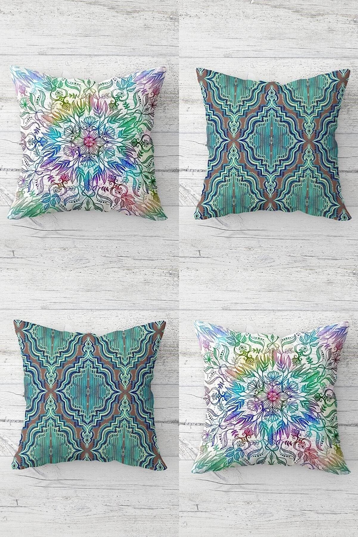 

Ethnic Patterned Colorful Hidden Zipper Cushion Cover Sofa Pillow Case Set (4pcs)