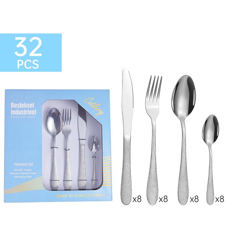 

Столовая посуда из нержавеющей стали, набор из 32 предметов, кубик воды, четыре основных предмета, нож для стейка, вилка и ложка