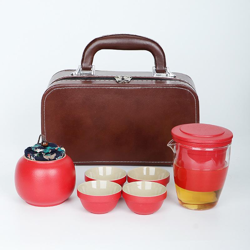 Kung Fu Travel Tea Set: Coarse Pottery Teacup Set with Customizable Logo for Office or Business Trips