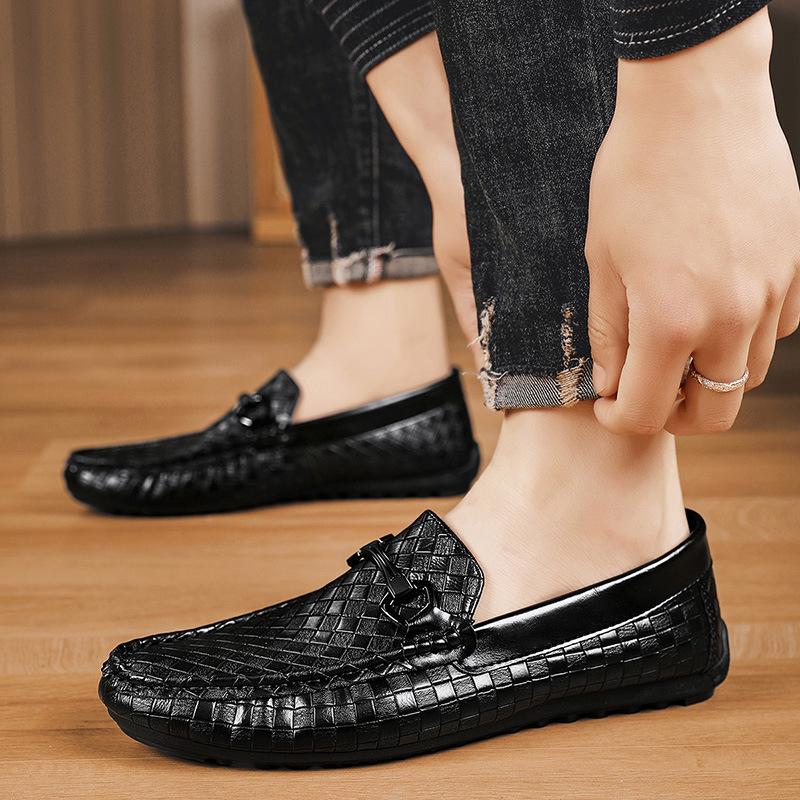 

Высококачественные клетчатые туфли Doudou корейская версия трендовые универсальные ленивые туфли на одной педали британские маленькие кожаные туфли дышащие мужские туфли для бизнеса 44 чёрный