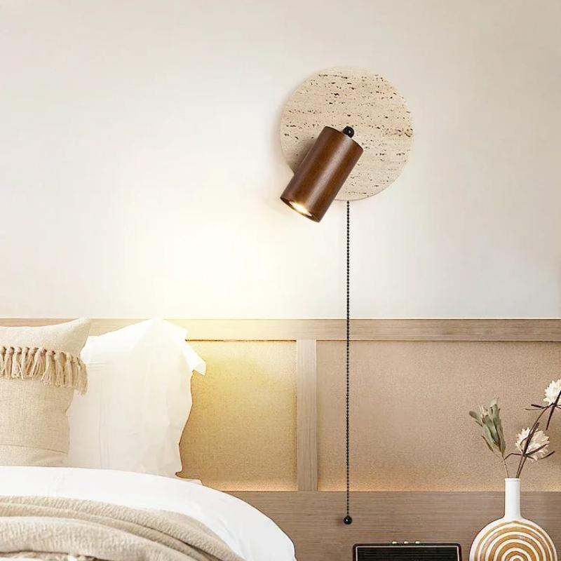 Modern New LED Natural Stone Wood Wall Lamp with Zipper Switch Living Room Study Bedroom Bedside Reading Lighting