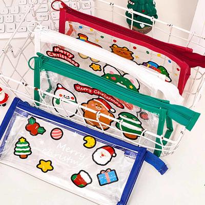 1 peça transparente desenho animado natal grande capacidade caneta portátil lápis bolsa bolsa escola material de escritório papelaria