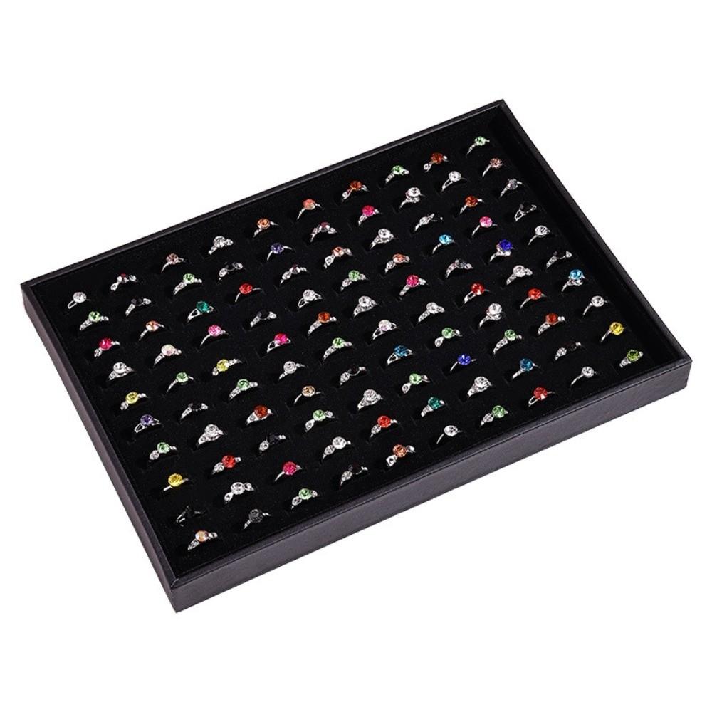 Flat Bottom Rings Display Organizer 100 Slot Wood Velvet Jewelry Pallet Display Props