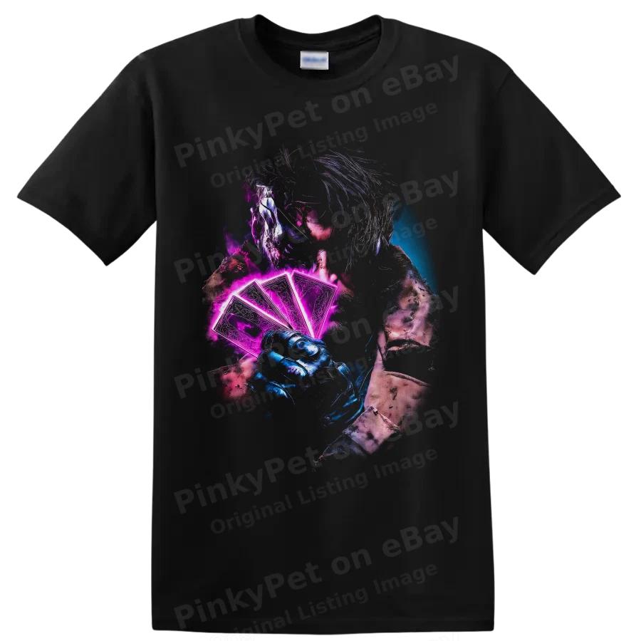 Gambit Remy LeBeau Superhero T Shirt w/ Neon Playing Cards Graphic Tee