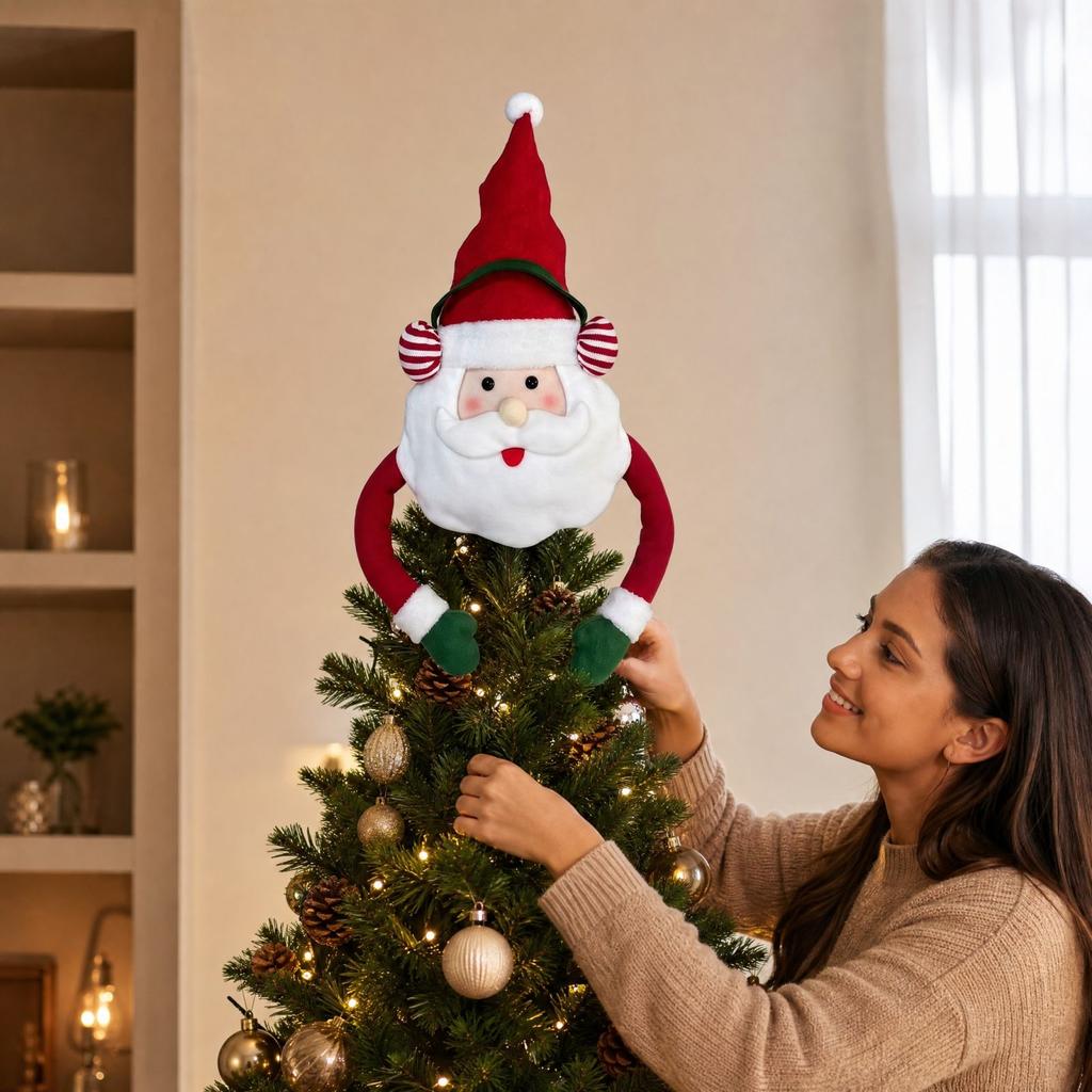 Plush Christmas Tree Topper Decoration - Stuffed Plush Ornament for Holiday Home and Party Decor
