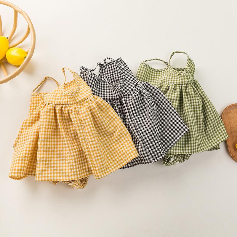 

2025 New Summer Style Plaid Seersucker Baby Romper 80 (9-12M) чёрный