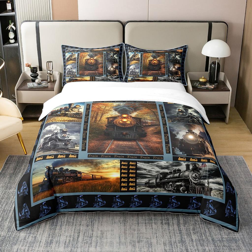 Retro Steam Train Bedding Set Industrial Style Duvet Cover Men'S And Boys' Cover Gifts Warm Soft Breathable And Comfortable