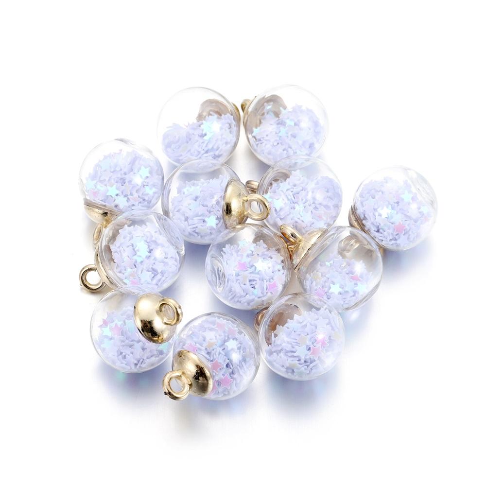 10Pcs Charms Star Sequins Transparent Glass Ball 16mm Pendants Crafts Making Findings Handmade Jewelry DIY for Earrings Necklace