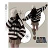 The Pink OVersized V Neck Striped Hoodie Knit