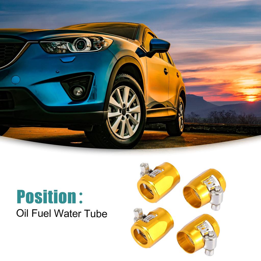 ACROPIX 4 PCS AN6 Hex Automotive Hose Finisher Flexible Rubber Pipe Clamp with Screw Band Adapter Fitting Gold Tone