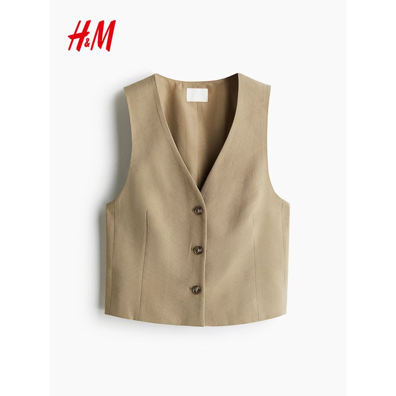 HM Women's Vest Fall 2025 New Sleeveless V-neck Work Clothing Business Fashion Short Vest 1290816