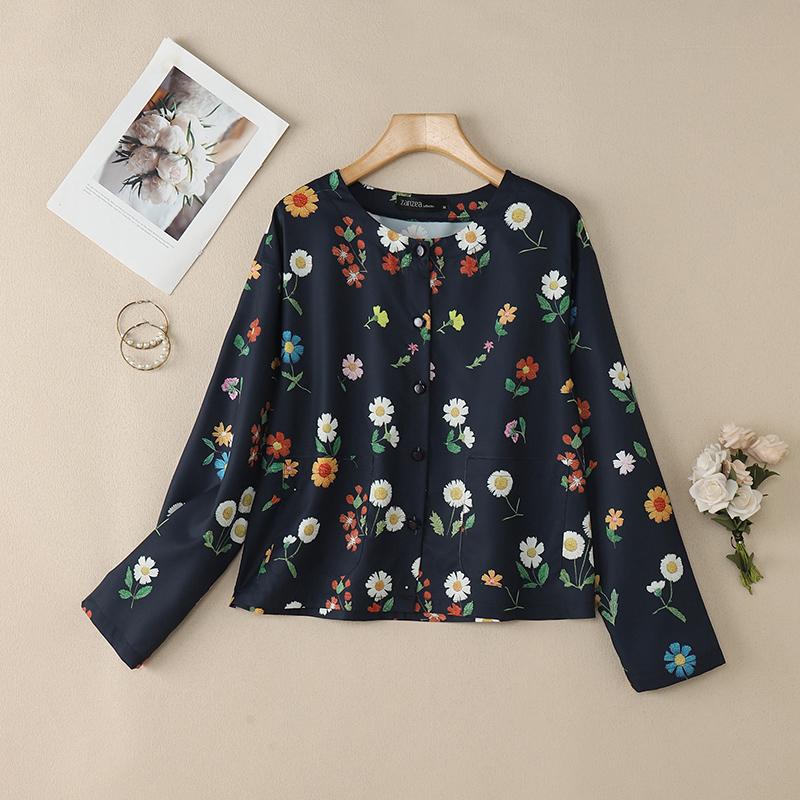 ZANZEA Women Casual Round Neck Long Sleeve Loose Floral Print Blouse