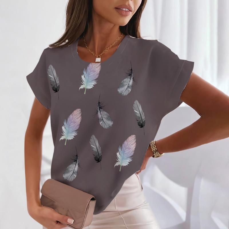 Lady's three-color simple Harlekuku style short-sleeved fashionable loose-fitting large-size women's blouse