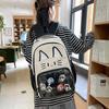Cat Pattern Student Backpack With Transparent Compartment And Badge For Daily Use