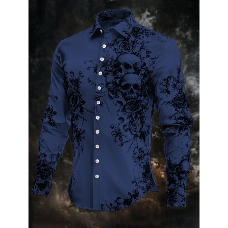 Halloween Thema Mannen Halloween Kostuums Schedels Shirt Knoopsluiting Shirt Casual Overhemd Lange Mouw Donkere Gotische Stijl Tops