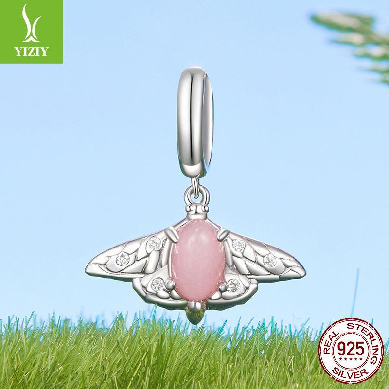 S925 Sterling Silver Spring Jewelry Set Bird Butterfly Insect Natural Stone Pendant Women'S Niche Light Luxury