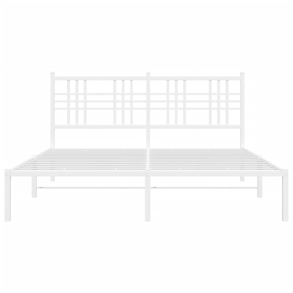 Metal Bed Frame with Headboard White 150x200 cm