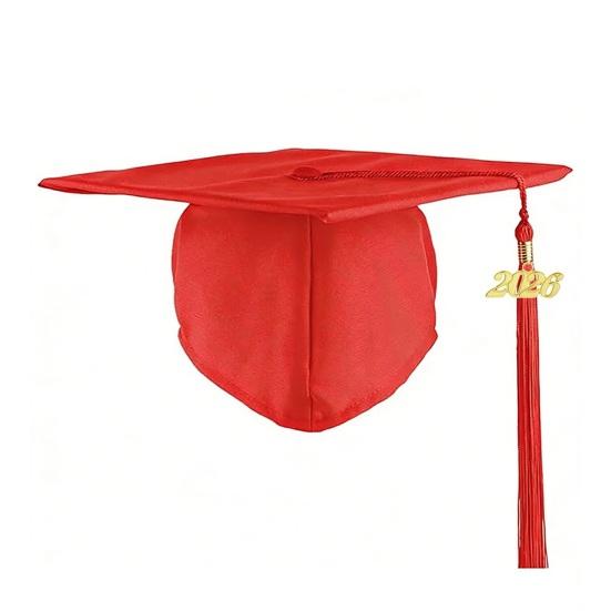 Bachelor Cap 2026 Graduation Hat Smooth Surface Square Crown Design Graduation Hat with Golden Tassel Year Decoration Kid красный