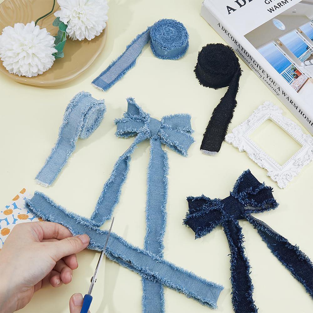 2Yards Multicolored Fringe Frayed Denim Fabric Ribbon DIY Sewing Crafts Gift Wrapping