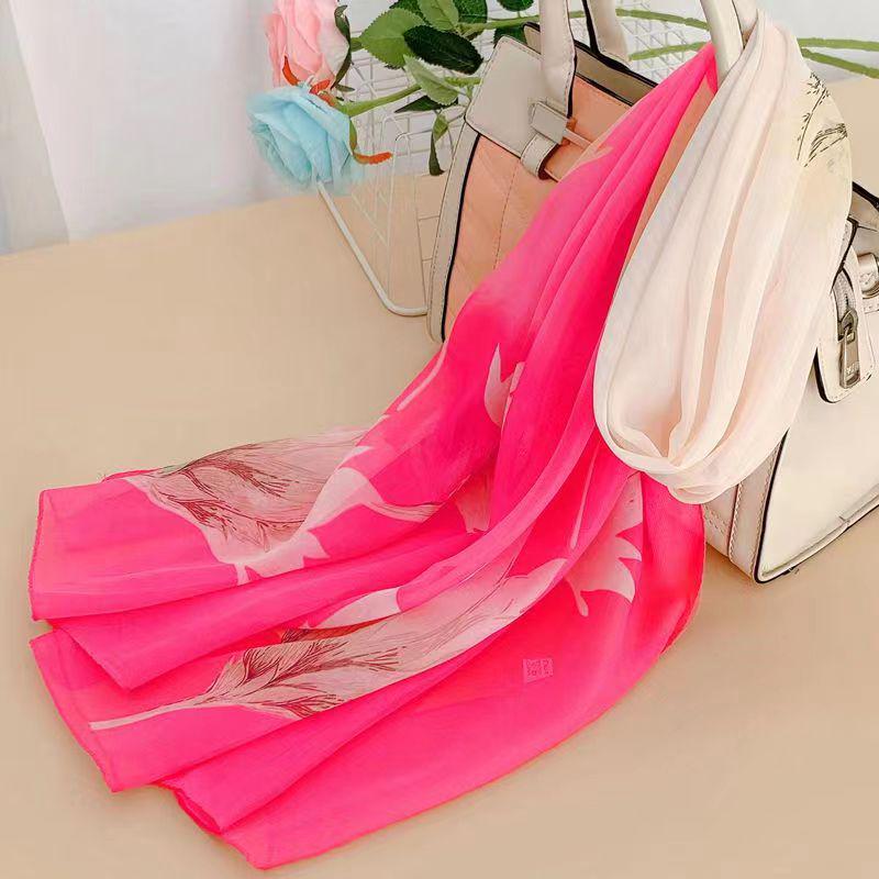 Spring & Summer Silk Chiffon Scarf for Women – Versatile, Fashionable, Sun-Protective, Printed Headscarf