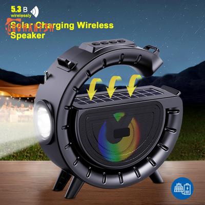 Haut-parleur compatible Bluetooth avec charge solaire, lecteur de musique, lampe de poche et radio FM-essentiel pour le Camping en plein air