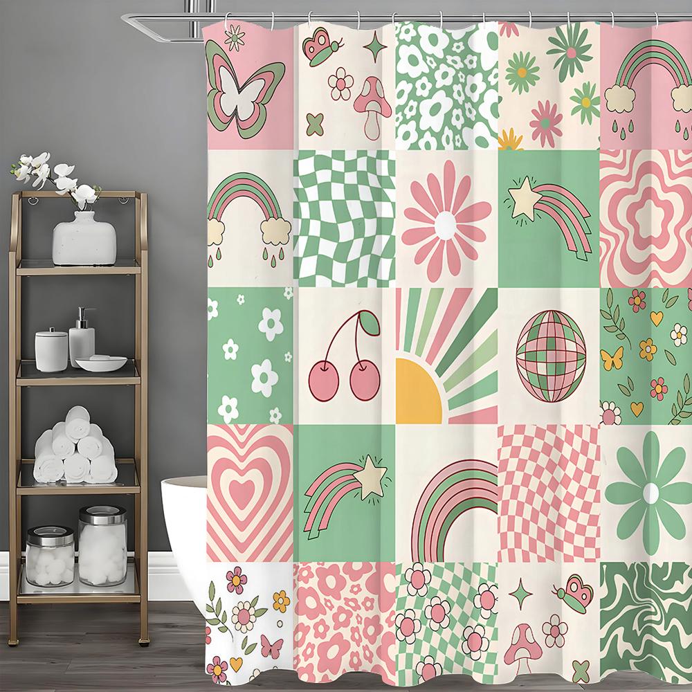 

Коллаж Бабочка Цветочный Радуга Гриб Занавеска для душа, Декоративная занавеска для душа для ванной, Водонепроницаемая занавеска для душа с крючками 90*180cm