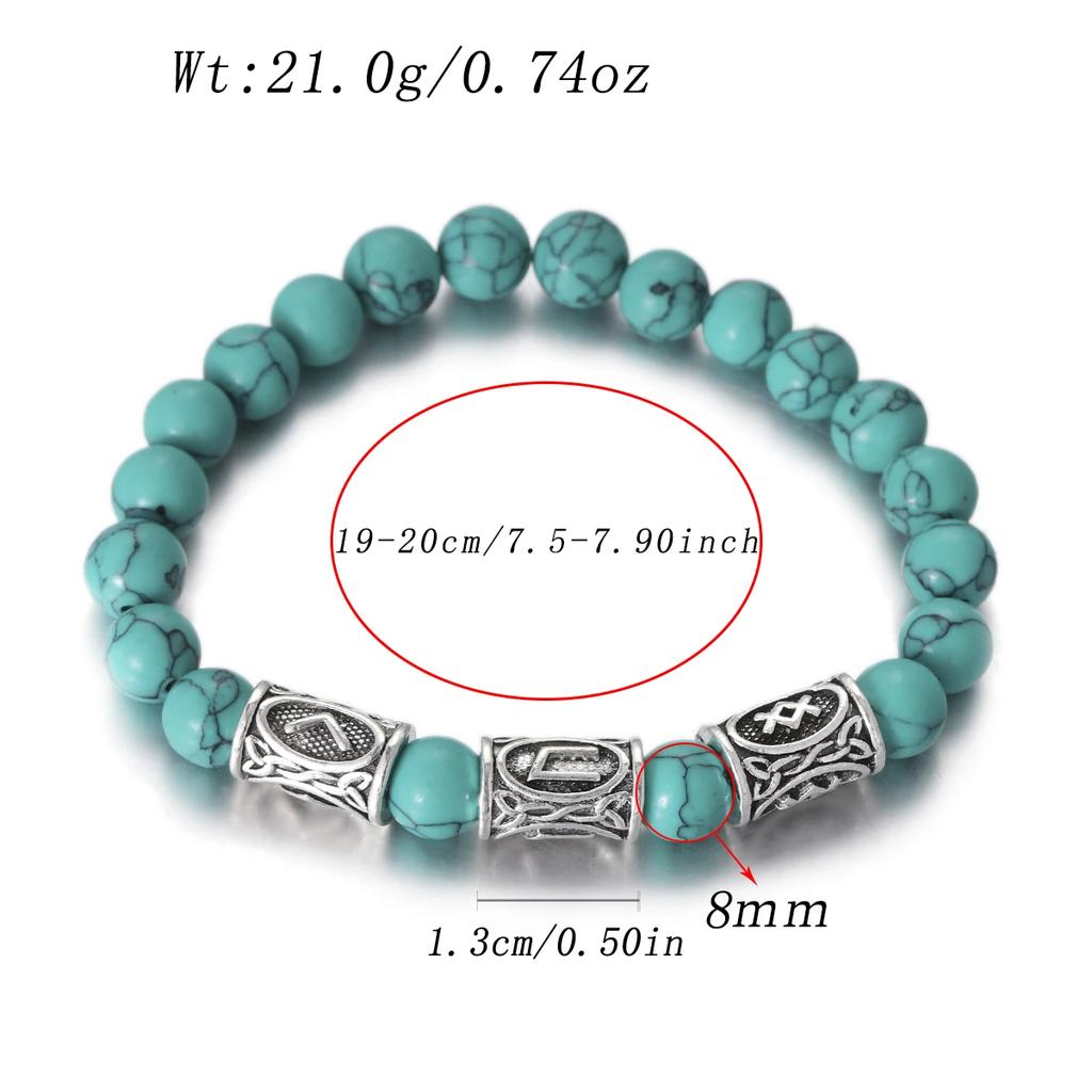 Viking Men Bracelet Norse Runes Stone 8mm Natural Jade Sodalite Turquoise Lava Beads Jewelry Bangles Homme Pulseras