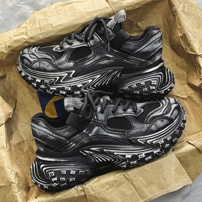 Men's Casual Sport Shoes Vintage Distressed Sneakers 2025 Autumn New Style Thick Bottom Fashion Increased Height Trendy Shoes