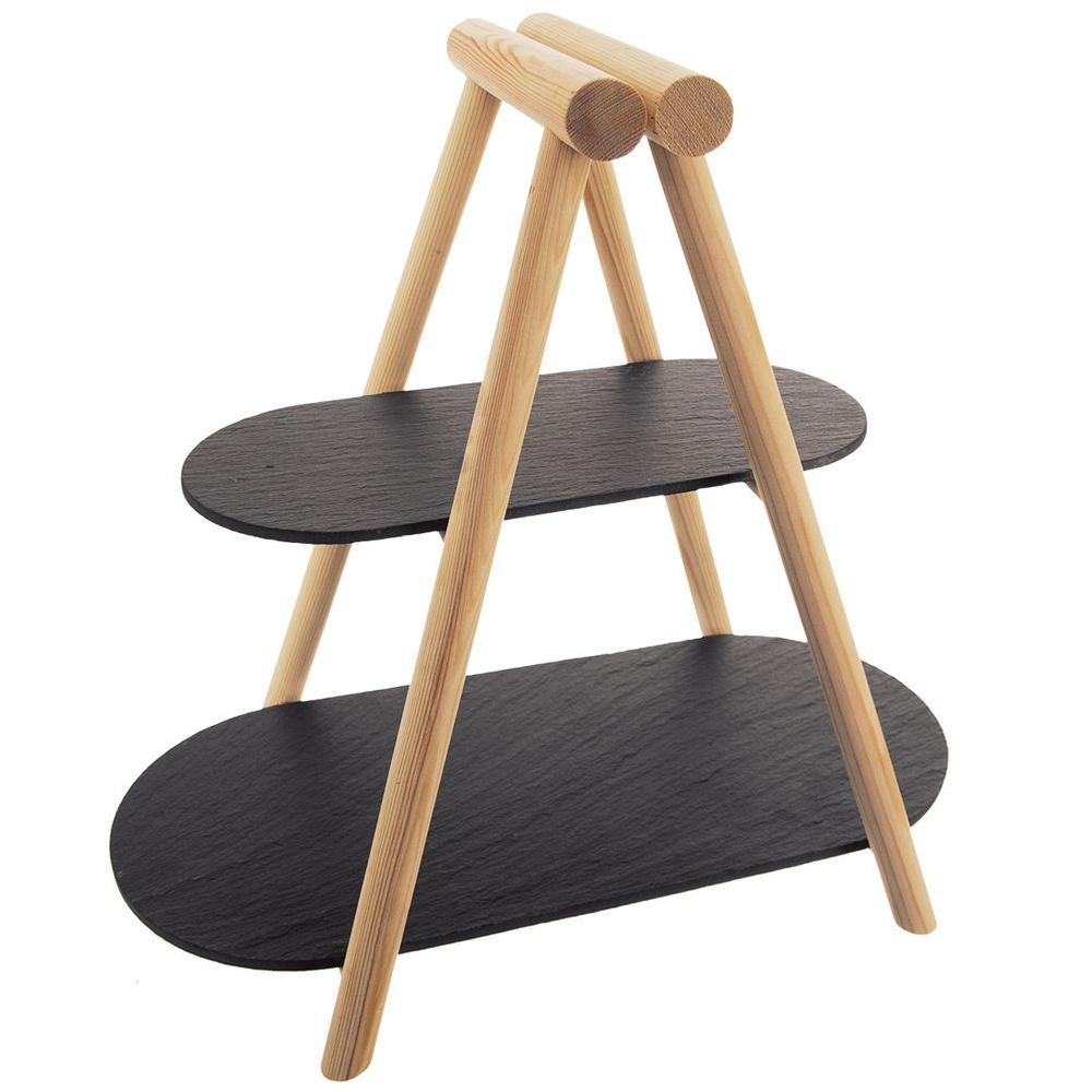 Stone wooden platter, 2-tier, 41x24x38.5 cm