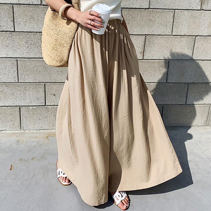 Korean Style Women's Wide-Leg Linen Pants: Summer Solid Color Fashion Casual Trousers