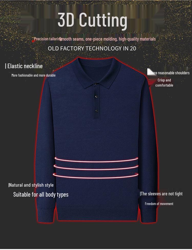2025 Winter Machine Washable 100% Wool Men's Lapel Sweater - Warm, Solid Color, Versatile Casual Wear for Middle-Aged Dads