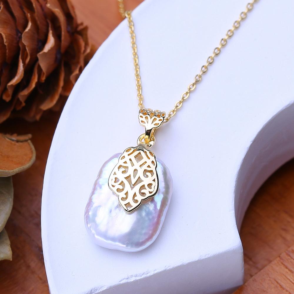 LSOOYH Natural Freshwater Big Baroque Pearl Necklaces Party Elegant Vintage Pendant, Birthday Gifts for Women
