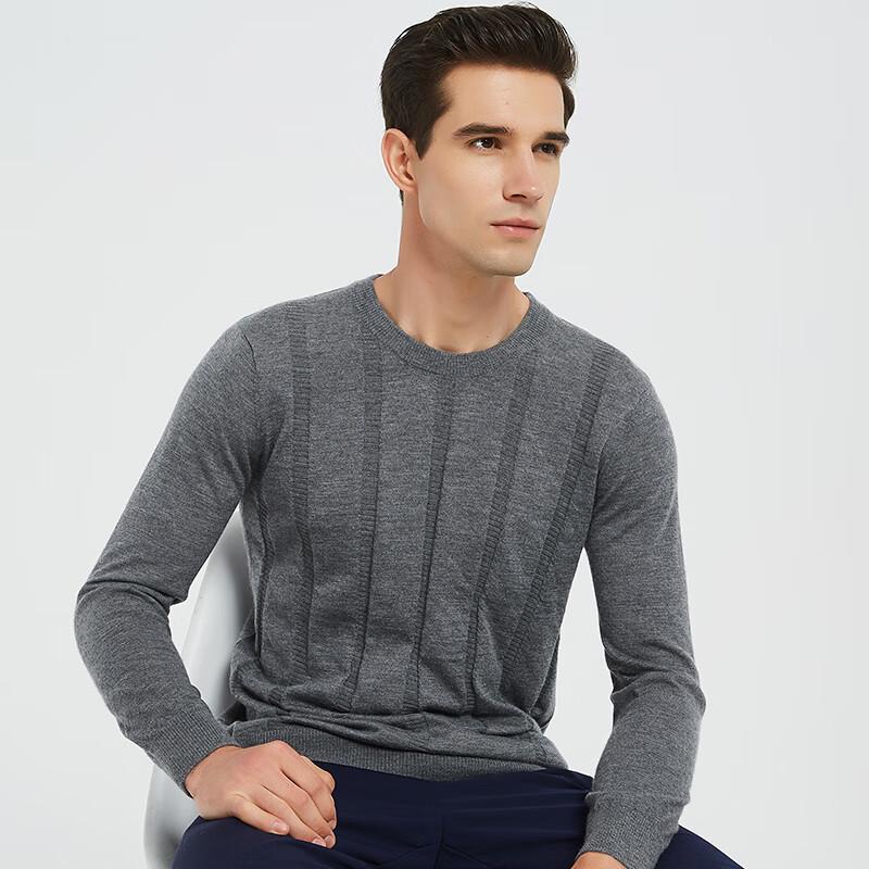 Hengyuanxiang Men's Striped Round Neck Thin Pure Cashmere Sweater