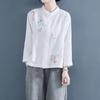 Chinese Style Embroidered Long Sleeve Shirt Women Cotton Linen Stand Collar Tea Clothing Vintage Casual Shirts Women Hanfu Tops