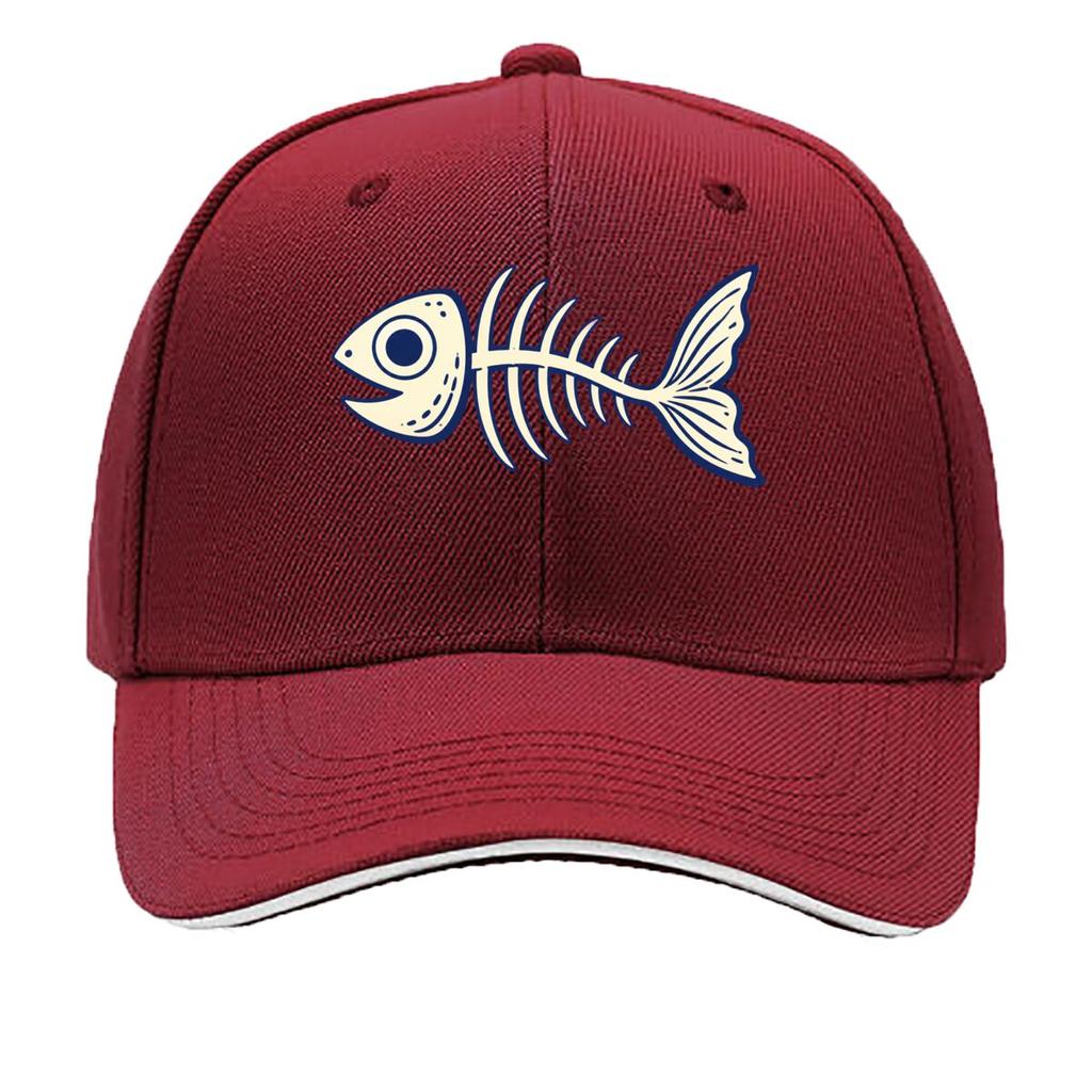 Playful Minimal Fish Skeleton Outlin Sandwich Baseball Cap Sun Cap Outdoor Workouts Hat