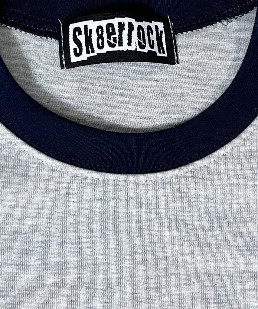 SK8ER ROCK Pocket Ringer T-Shirt ((Melange Gray*Navy))