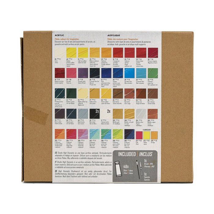 Pebeo - Acrylic Paints - Studio Acrylics - Set 48 Tubes 20 Ml Assorted Colors + Accessories