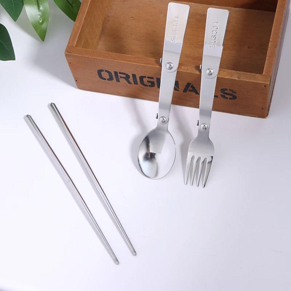 Reusable Portable Cutleries Set Compact Stainless Steel Spoon Fork Chopstick  Camping Trip